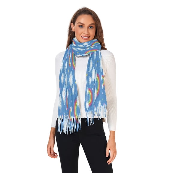 Women Winter Scarves Fashion Pashmina Shawl Wraps Long Blanket Scarf for Fall Spring Cute Rainbow and Cloud