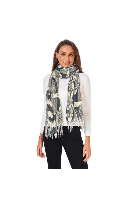 Women Winter Scarves Fashion Pashmina Shawl Wraps Long Blanket Scarf for Fall Spring Hand-drawn Mushrooms