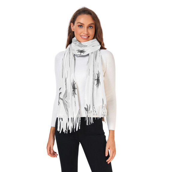 Women Winter Scarves Fashion Pashmina Shawl Wraps Long Blanket Scarf for Fall Spring Line Palm Tree Mountains