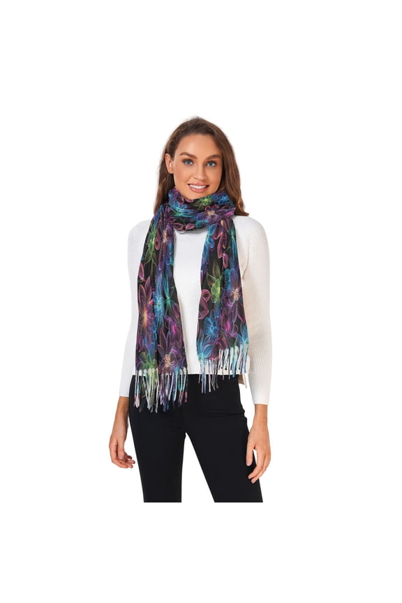 Women Winter Scarves Fashion Pashmina Shawl Wraps Long Blanket Scarf for Fall Spring Neon Flowers