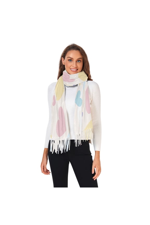 Women Winter Scarves Fashion Pashmina Shawl Wraps Long Blanket Scarf for Fall Spring Pastel Cute Hearts and Ribbons