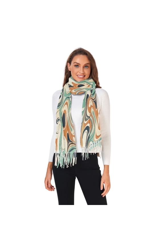 Women Winter Scarves Fashion Pashmina Shawl Wraps Long Blanket Scarf for Fall Spring Teal Orange Marble