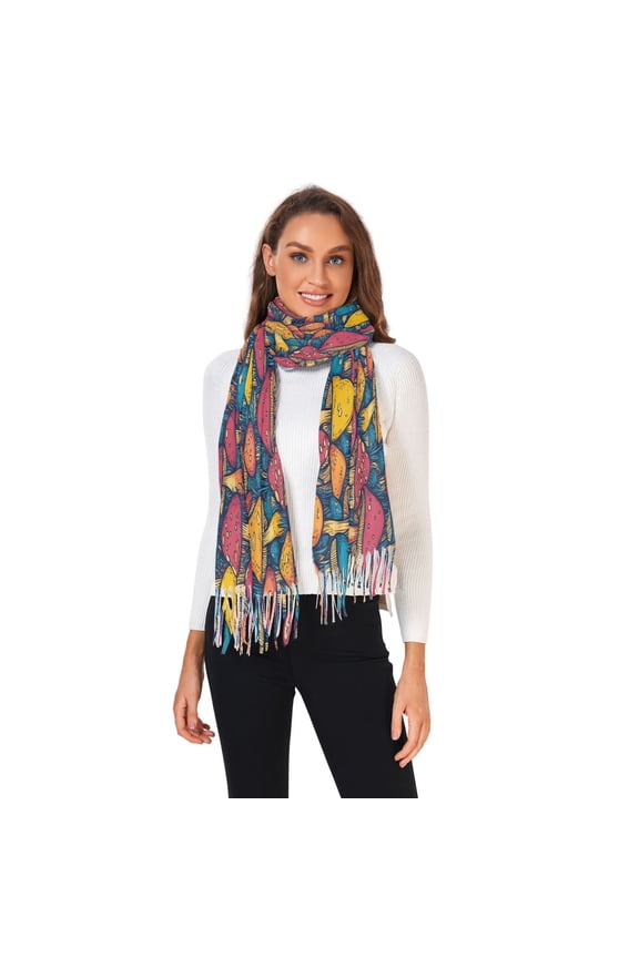 Women Winter Scarves Fashion Pashmina Shawl Wraps Long Blanket Scarf for Fall Spring Vibrant Color Mushrooms