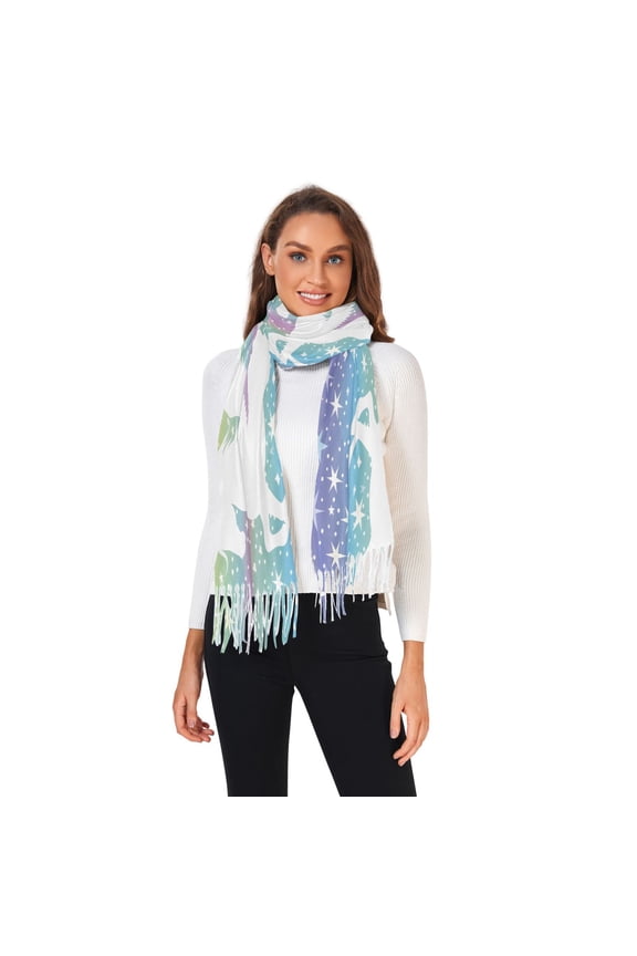 Women Winter Scarves Fashion Pashmina Shawl Wraps Long Blanket Scarf for Fall Spring Winged Unicorn Silhouette and Stars