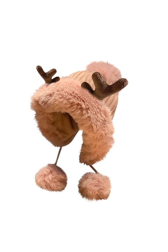 Women Winter Sherpa Beanie Hats Knit Ear Flaps Peruvian Cover Ears Fleece Lined Ski Snow Hat Pompoms