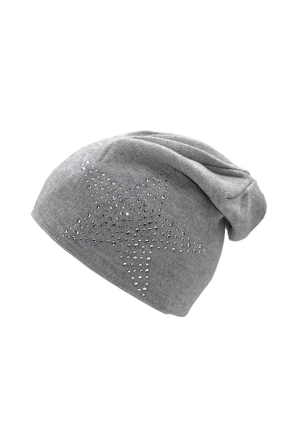 Women Winter Shiny Rhinestone Star Print Skating Camping Warm Cozy Stretchy Beanie Hat