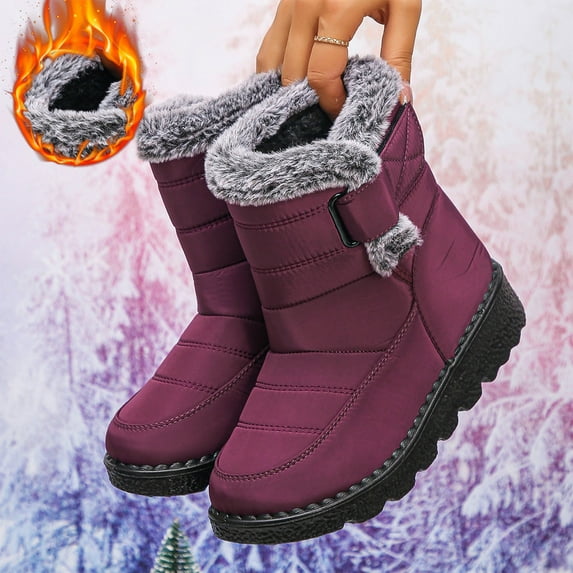 Women Winter Snow Boots: Fur Lined Warm Slip On Boots for Women Waterproof Booties Comfortable Outdoor
