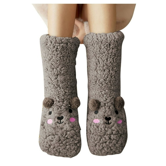 Women Winter Socks Cartoon Lined Warm Cozy Floor Socks Non Plus Velvet and Thick Sleeping Snow Socks,Z9-Grey One Size