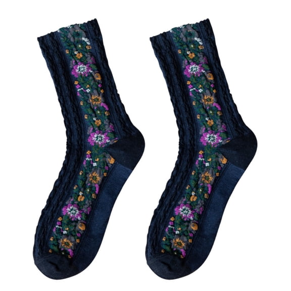 Women Winter Socks, Fashion Vintage Floral Pattern Stretch Soft Skin-friendly Cotton Knitted Autumn Winter Feet Warm Middle Tube Socks