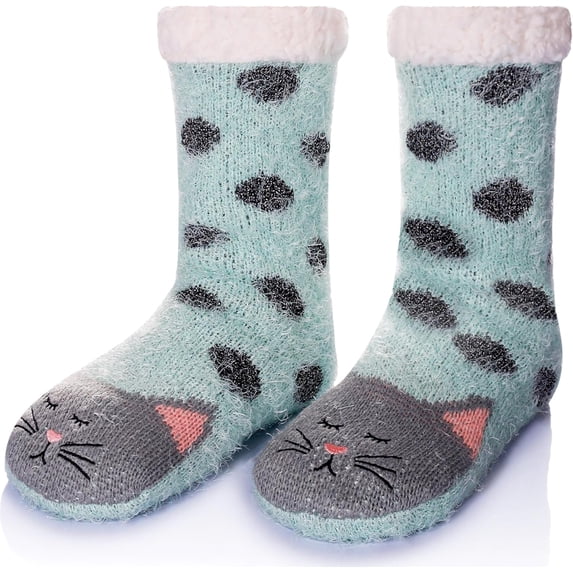 Women Winter Socks Knit Anti-Slip Sweat Warm Cute Cartoon Animals Fuzzy Home Slipper Socks