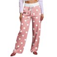 thumbnail image 1 of Women Winter Soild Color Pants Full Length Long Trousers Sports Pants with Dot Print and Drawstring for Casual and Stylish Wear,Pink,M, 1 of 8