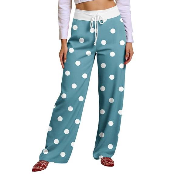 Women Winter Soild Color Pants Full Length Long Trousers Sports Pants with Dot Print and Drawstring for Casual and Stylish Wear,Sky Blue,M
