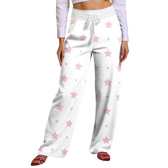 Women Winter Soild Color Pants Full Length Long Trousers Sports Pants with Star Print and Drawstring for Fun and Comfortable Use,Pink,M