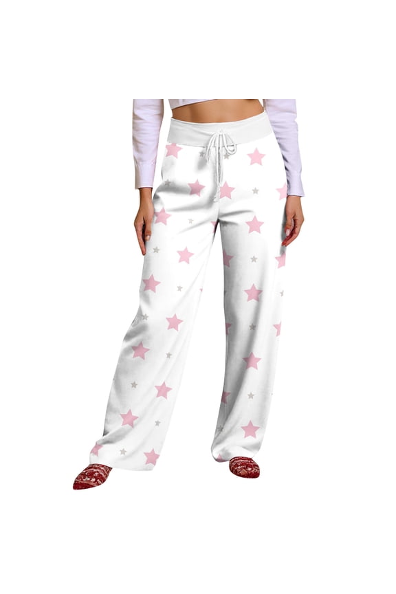Women Winter Soild Color Pants Full Length Long Trousers Sports Pants with Star Print and Drawstring for Fun and Comfortable Use,Pink,M