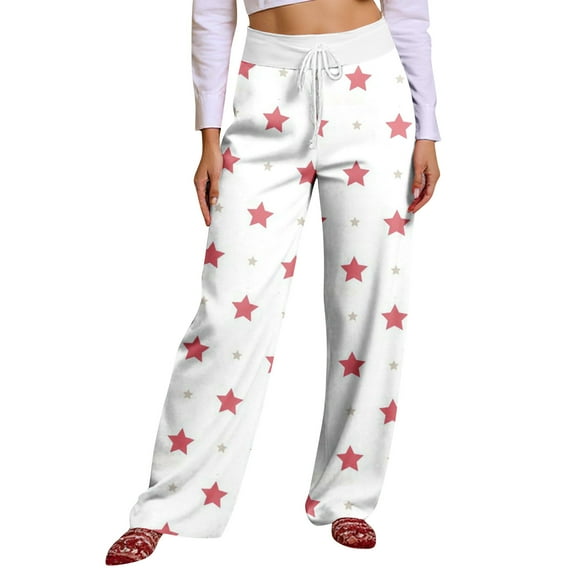 Women Winter Soild Color Pants Full Length Long Trousers Sports Pants with Star Print and Drawstring for Fun and Comfortable Use,Vermilion,3XL