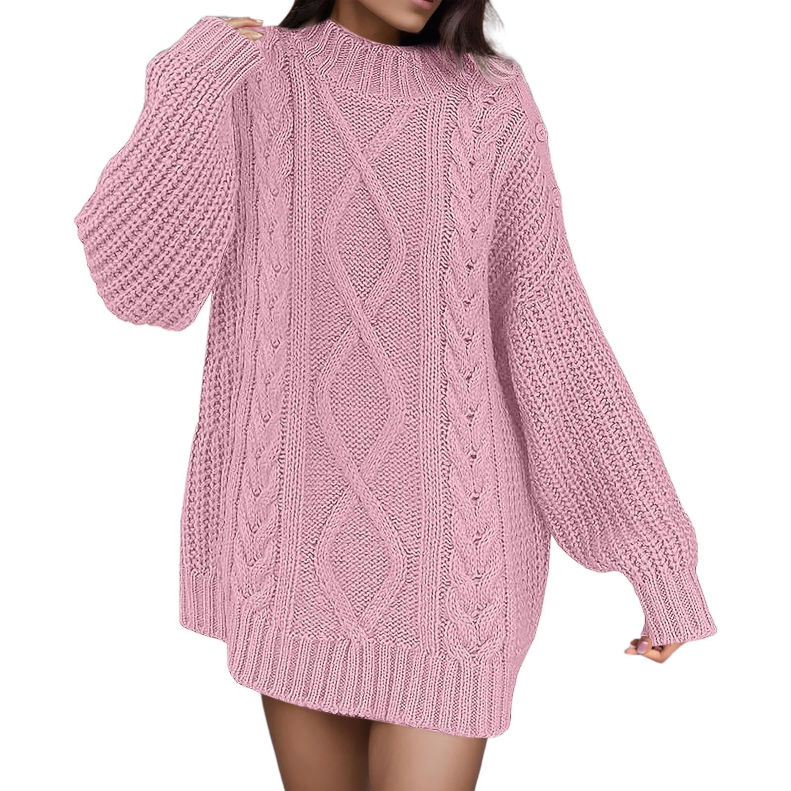 Women Winter Solid Dress Express Sweater Dresses for Women Full Sleeve Loosetail Dress Sweater Knit Mini Dress Basic Womens Sweater Dresses Midi Length Casual Sweater Dress Walmart