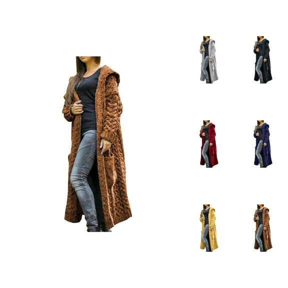 Women's Cardigan Casual Shrug Style Open Front Cardigans for Women Women Winter Solid Solid Knitted Loose Hooded Long Cardigan Sweater Pocket Coat