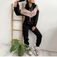 thumbnail image 1 of Women Winter Stitching Color Tracksuit Long Sleeve Hoodies Loose Trousers Suit Two Piece Set Clothing Snow Pants Womens Tall Pant Suit Women Dressy Petite Stylish Jumpsuits for Women Pantsuit for, 1 of 6