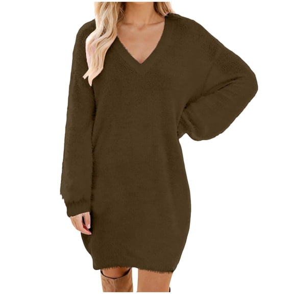 Women Winter Sweater Knit Turtleneck Warm Long Sleeve Pocket Sweater Dress for Cold Weather and Casual Wear,Coffee,XL
