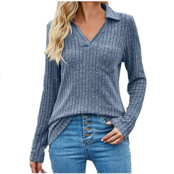 Women Winter Sweaters Casual Womens V Neck Collared Sweater Long Sleeve Cable Knit Sweater Winter Trendy Clothes 2024