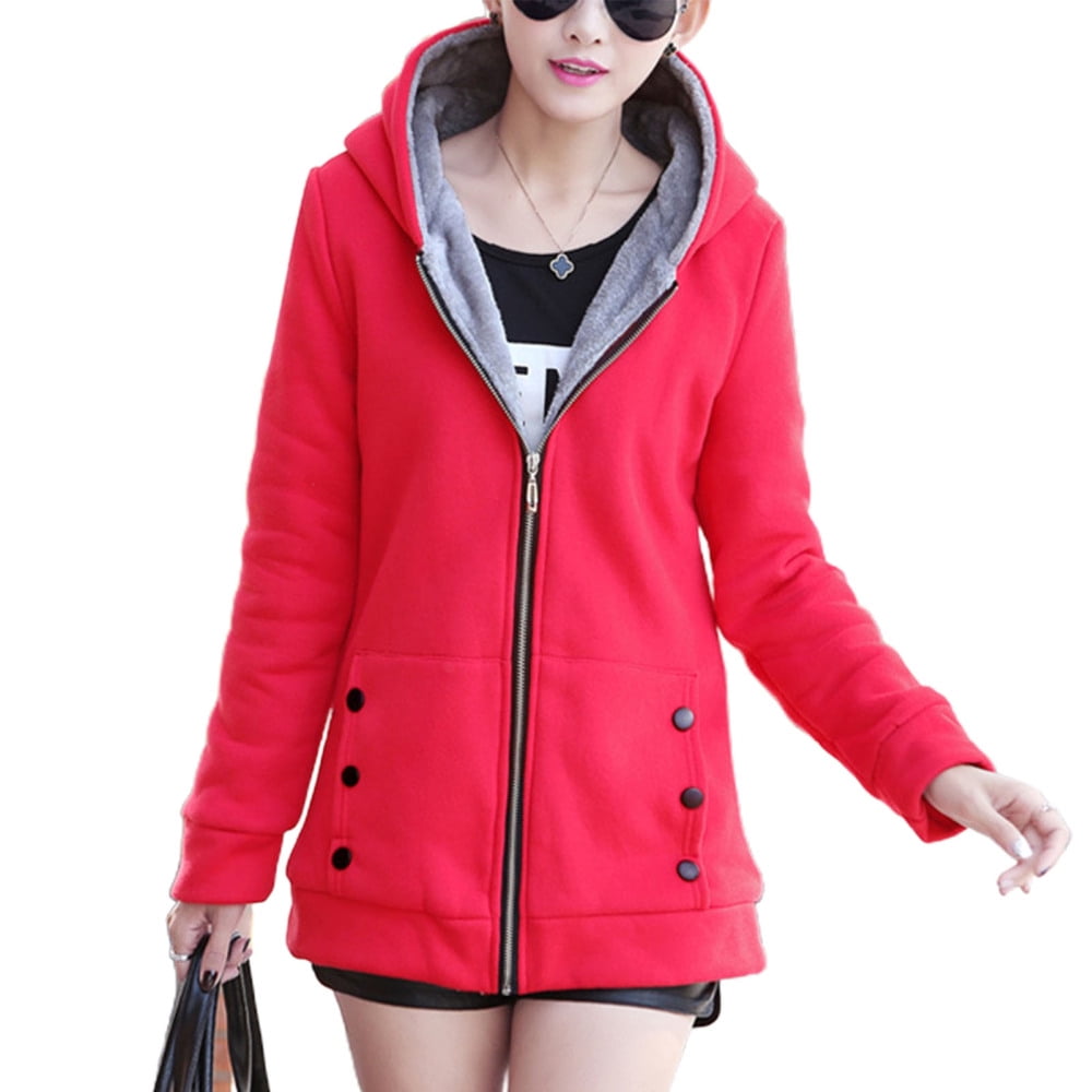 Women Winter Sweatshirt Thick Fleece Lined Hooded Jacket with Pocket
