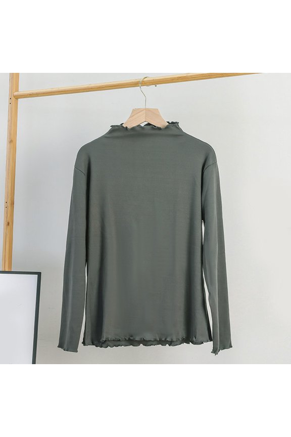 Women Winter Thermal Underwear Top Multicolor Casual Warm Wood Ear Trim Neckline Long Sleeve