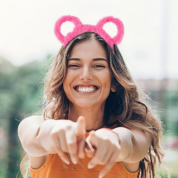 Women Winter Thick Stuffed Headband Round Bear Ears Cartoon Shaped Hair Hoop for Makeup and Parties