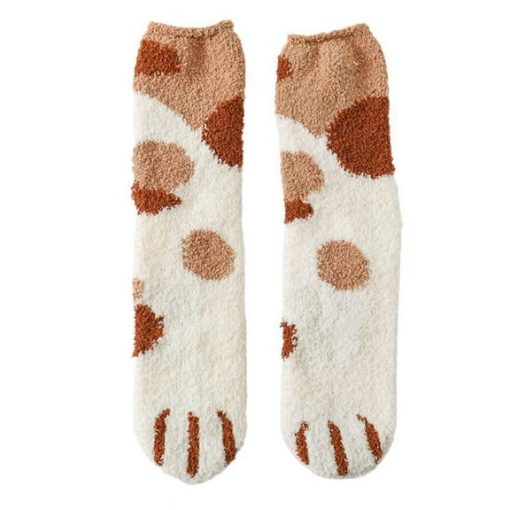 Women Winter Thicken Fuzzy Fluffy Cozy Warm Slipper Socks Cute for Cat Paw Printed Soft Home Floor Sleeping Stock
