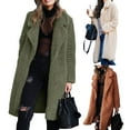 thumbnail image 1 of Women Winter Thicken Plush Lapel Solid Color Long Sleeve Warm Cardigan Midi Coat, 1 of 7