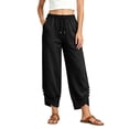 thumbnail image 1 of Women Winter Thickened Drawstring Elastic Waist Jogger Pants, Button Cuff Ankle Side Pockets Warm Casual Sports Loungewear Trousers Black XXL(XXL), 1 of 9