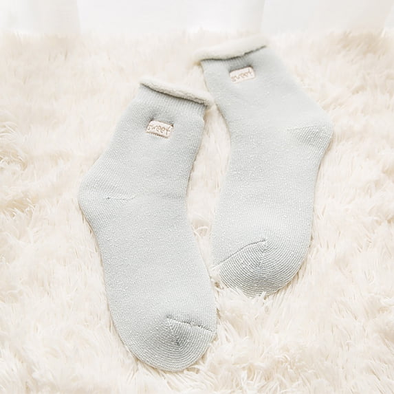 Women Winter Thickened Socks Warm Snow Footwear Mid Tube Solid Color Comfortable Daily Hosiery Blue