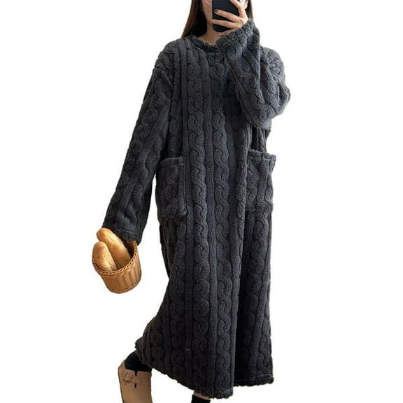 Women Winter Thien Night Dr Soft Cl Vt Long Slve Slpwear Lot W7 K8B1