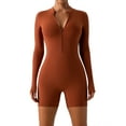 thumbnail image 1 of Women Winter Tight Jumpsuit Sport Yoga Workout Ribbed Zipper Long Sleeve Dance Training Fitness Yoga Suit, 1 of 4