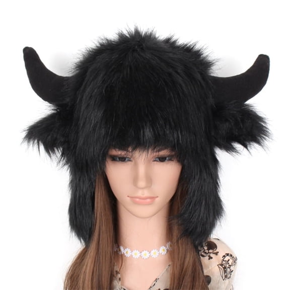 Women Winter Trapper Hat Earflap Warm Slouchy Faux Fleece Plush Cap Fluffy Cute Antlers Horns Windproof Warmer Earmuff