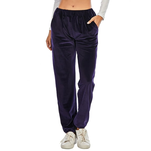 Women Winter Velour Pants Pajama Pant Super Soft Plush Comfy Velour Pants Women Jogger Sweatpants High Waist Yoga Trousers Solid Elastic Sports Pants Joggers Pants with Pockets (Only Pant)