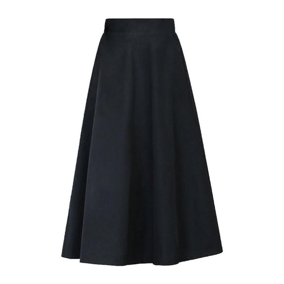 Women Winter Vintage High Elastic Waist A-Line Pleated Wool Midi Skirt Lady Skirt Vacation Holiday Female Dailywear