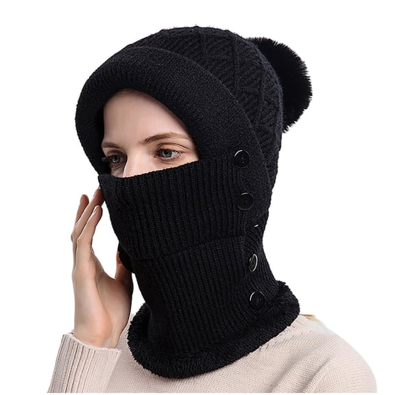 Women Winter Warm Beanie Hats One-Piece Slouchy Fleece Balaclavas Scarf Mask Thick Neck Warmer Ski Skull Cap