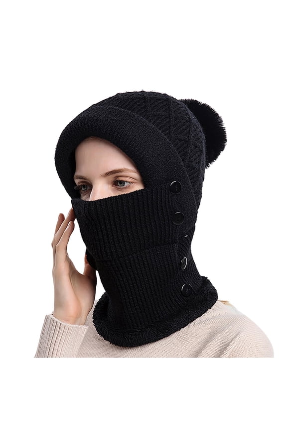 Women Winter Warm Beanie Hats One-Piece Slouchy Fleece Balaclavas Scarf Mask Thick Neck Warmer Ski Skull Cap