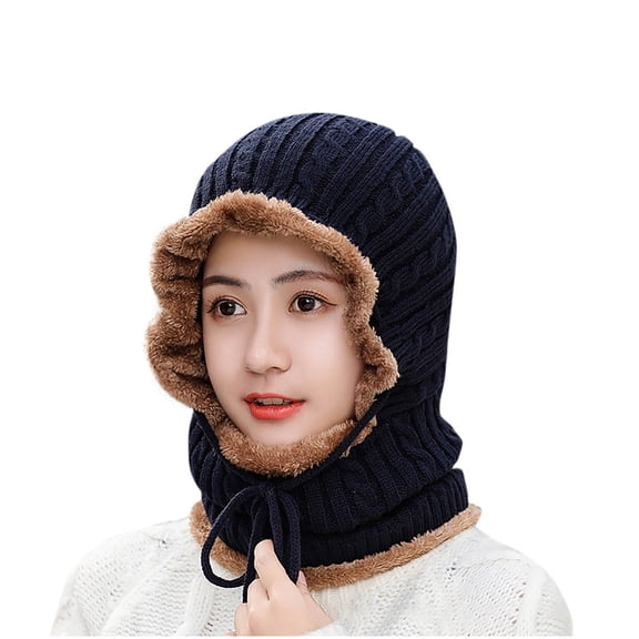 Women Winter Warm Beanie Hats One-Piece Slouchy Fleece Balaclavas Scarf Mask Thick Neck Warmer Ski Skull Cap