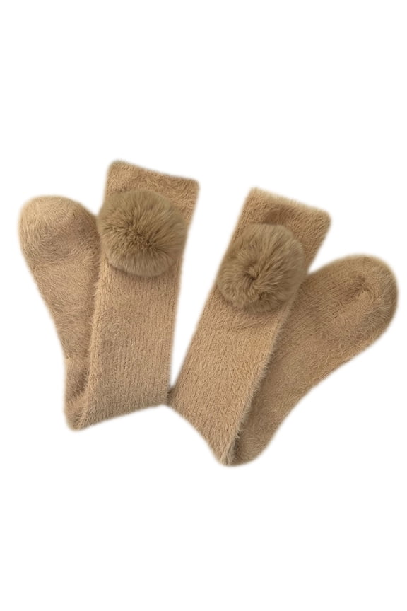 Women Winter Warm Calf Socks Kawaii Cute Plush Round Ball Solid Color Ribbed Fuzzy Christmas Stockings Leg Warmers