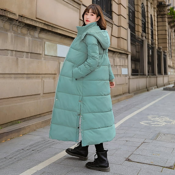 Women Winter Warm Coats Lengthened and Thickened Medium Length Down Cotton Jacket, Gifts for Women Green L