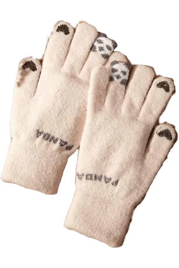 Women Winter Warm Cozy Soft Thick Fleece Fluffy Fuzzy Touchscreen Gloves Panda