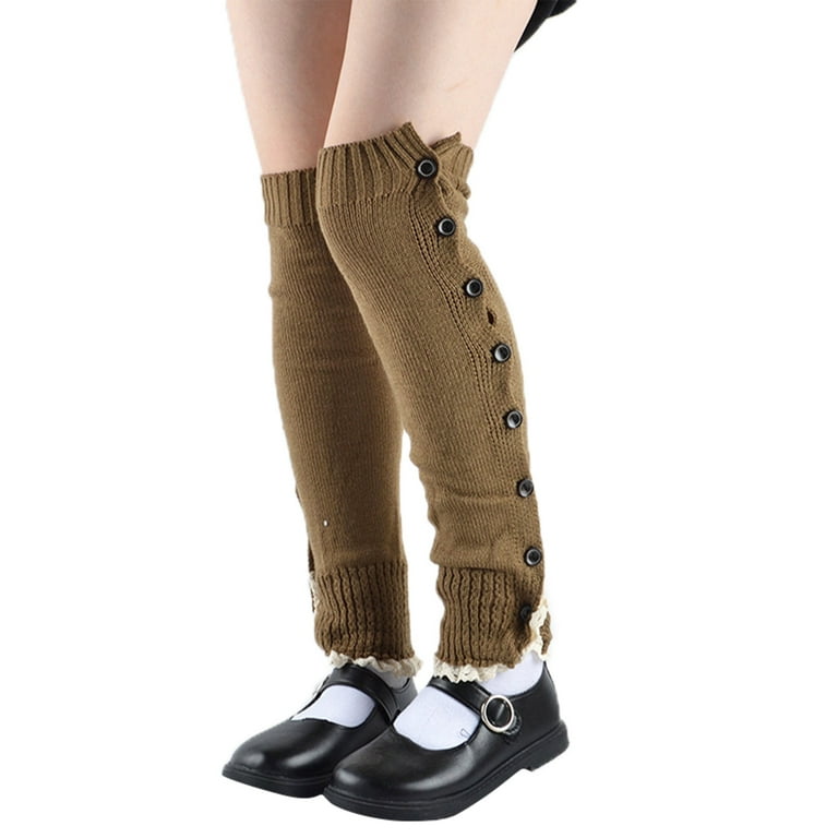 Women Leg Warmers Crochet Knit Buttons Knee High Solid Winter Boot Sock  Long