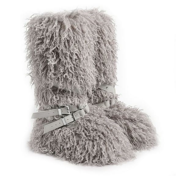 Women Winter Warm Fluffy Faux Mogolian Fur Mid-Calf Snow Boots Y2K Non-slip Plush Short Boots with Belts