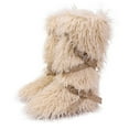 thumbnail image 1 of Women Winter Warm Fluffy Faux Mongolian Fur Knee High Snow Boots with Belt Rivets Girl's Style Flat Long Boots, 1 of 5