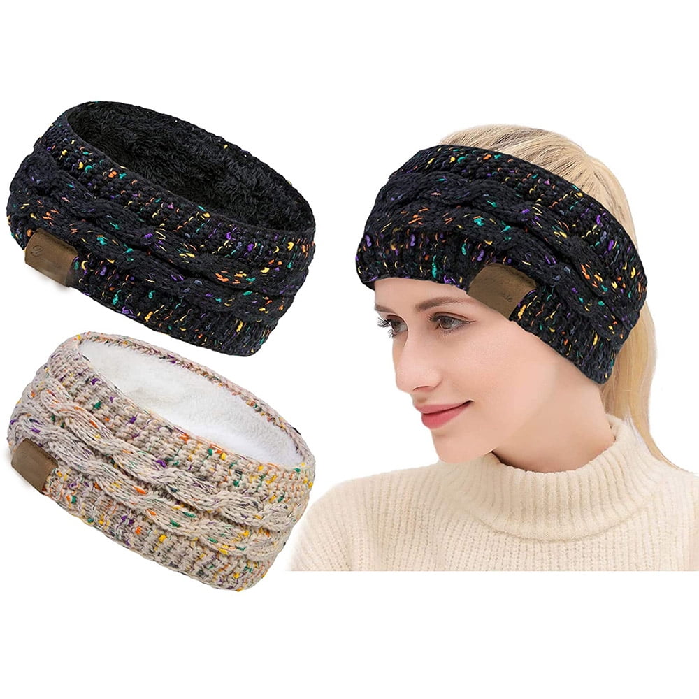 Women Winter Warm Headband Fuzzy Fleece Lined Thick Cable Knit Head