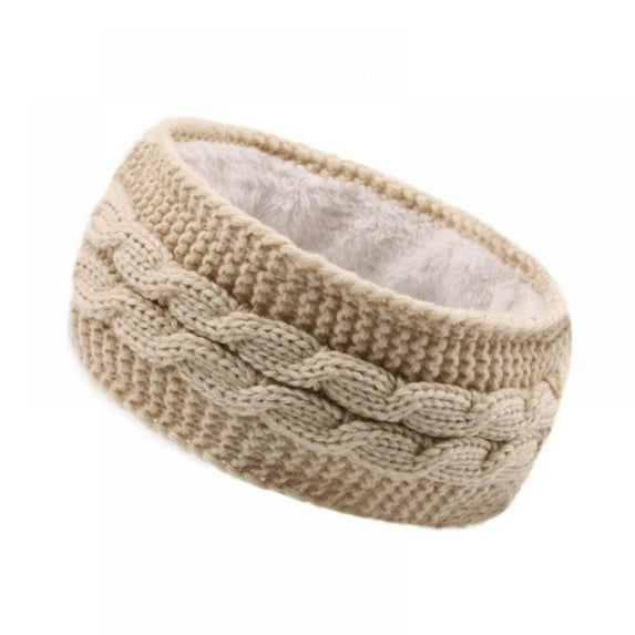 Women Winter Warm Headband Fuzzy Fleece Lined Thick Cable Knit Head Wrap Ear Warmer
