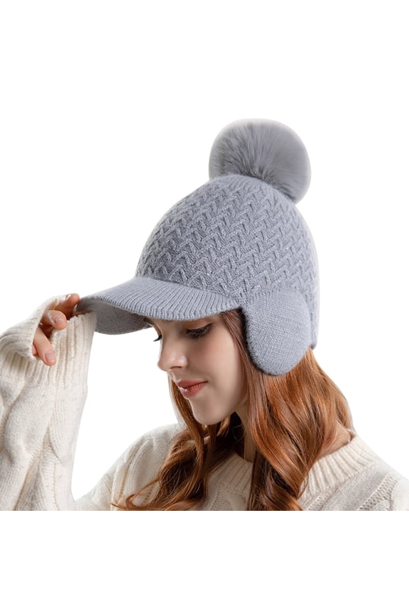 Women Winter Warm Hhat Ear Protection Knitted Wool Hat Thickened Duck Tongue Baseball Cap Cold Proof Pullover Cap