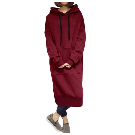Women Winter Warm Hooded Hoodie Baggy Pullover Oversize Sweatshirt Long Dress
