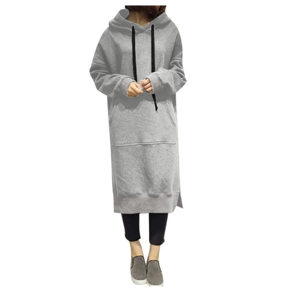 Women Winter Warm Hooded Hoodie Baggy Pullover Oversize Sweatshirt Long Dress